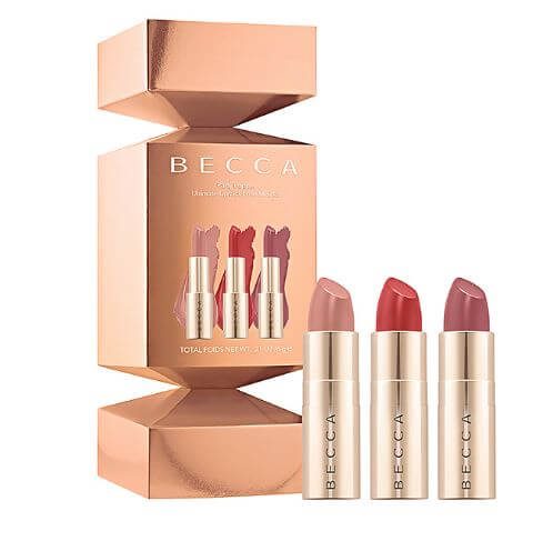 makeup gifts, holiday gift ideas, beauty gift ideas,becca ultimate lipstick love mini kit, becca party popper kit, becca party popper ultimate lipstick Becca cosmetics, becca lipstick, becca