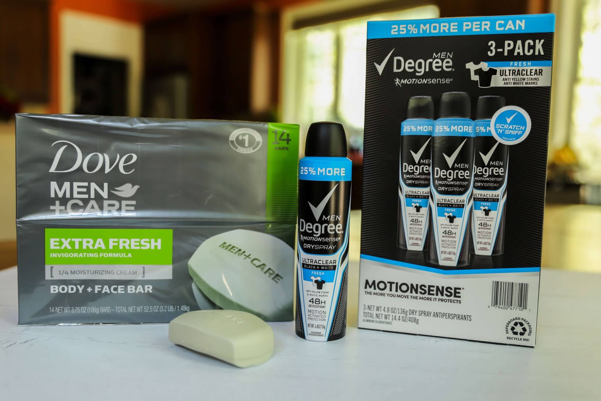 dove for men bar and degree for men deodorant on display and purchased from sam's club