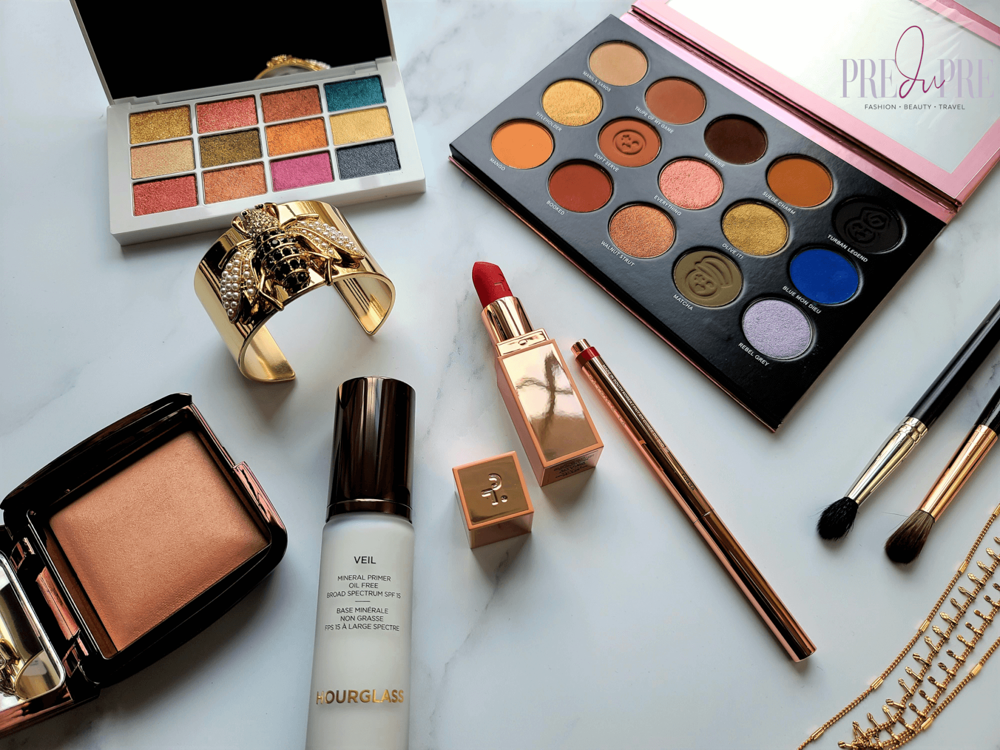 eyeshadow palettes, red lipstick