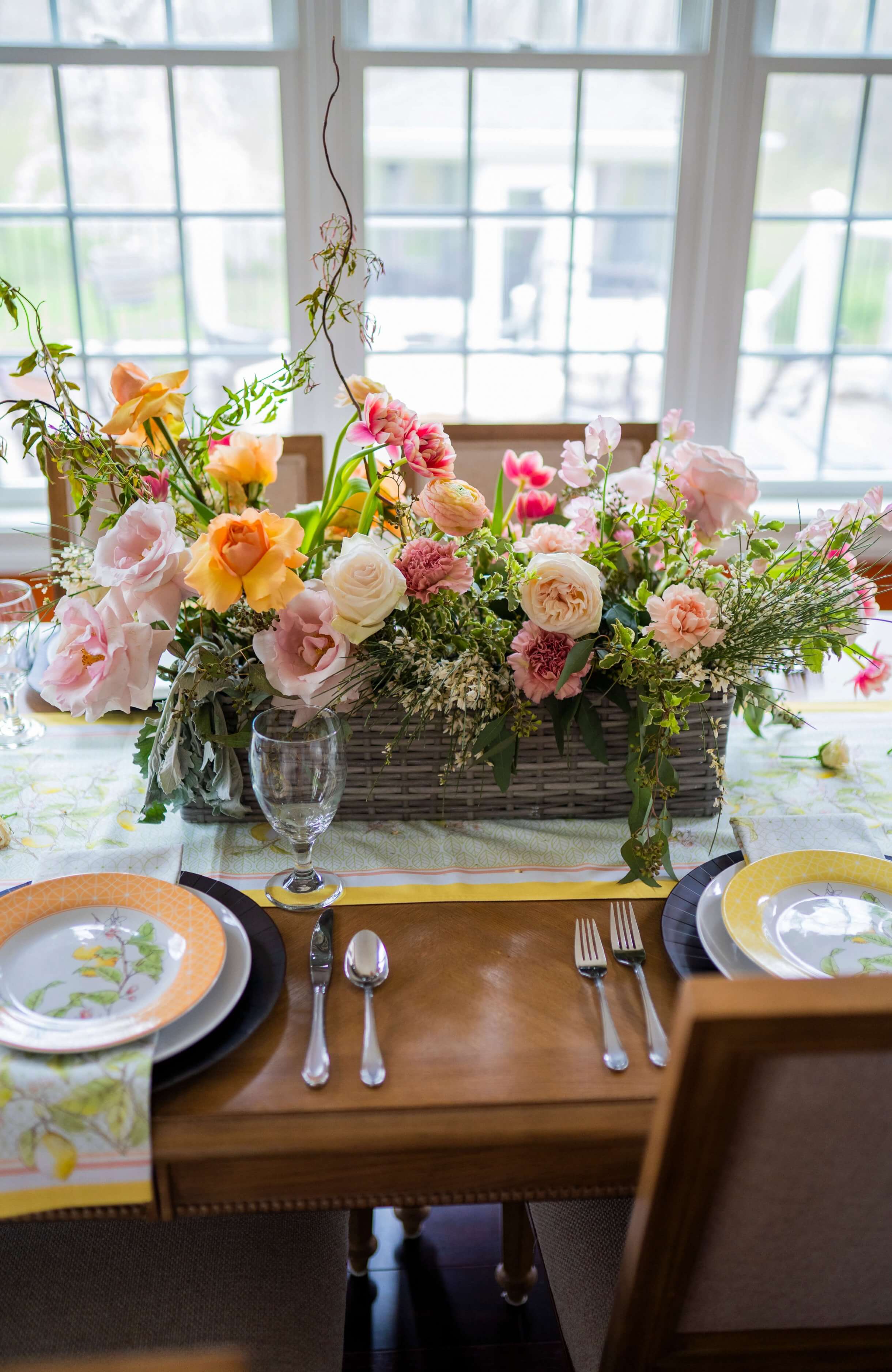 luxurious floral arrangement in pinks and peach colors 