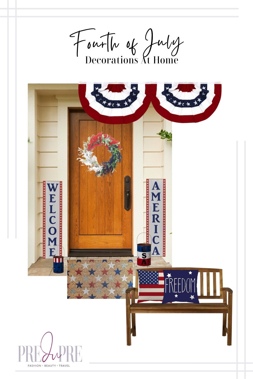 Collage of Fourth of July Decorations for the front porch.