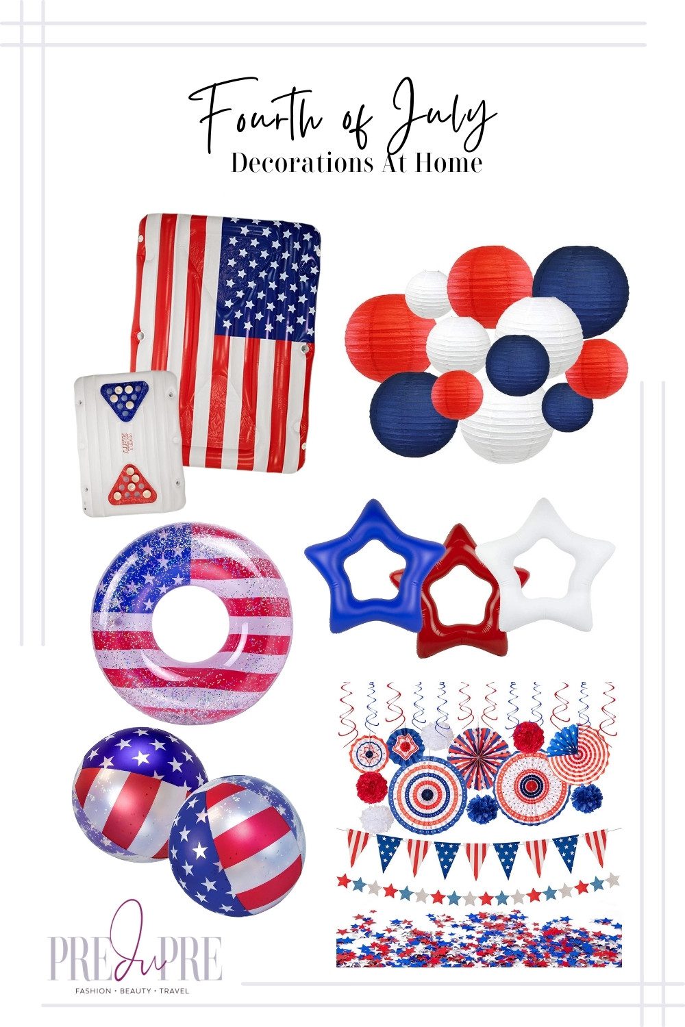 Collage of Fourth of July Decorations for a pool party.