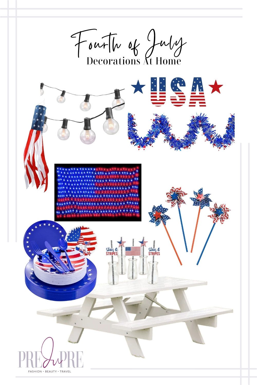 Collage of Fourth of July Decorations for the the backyard.