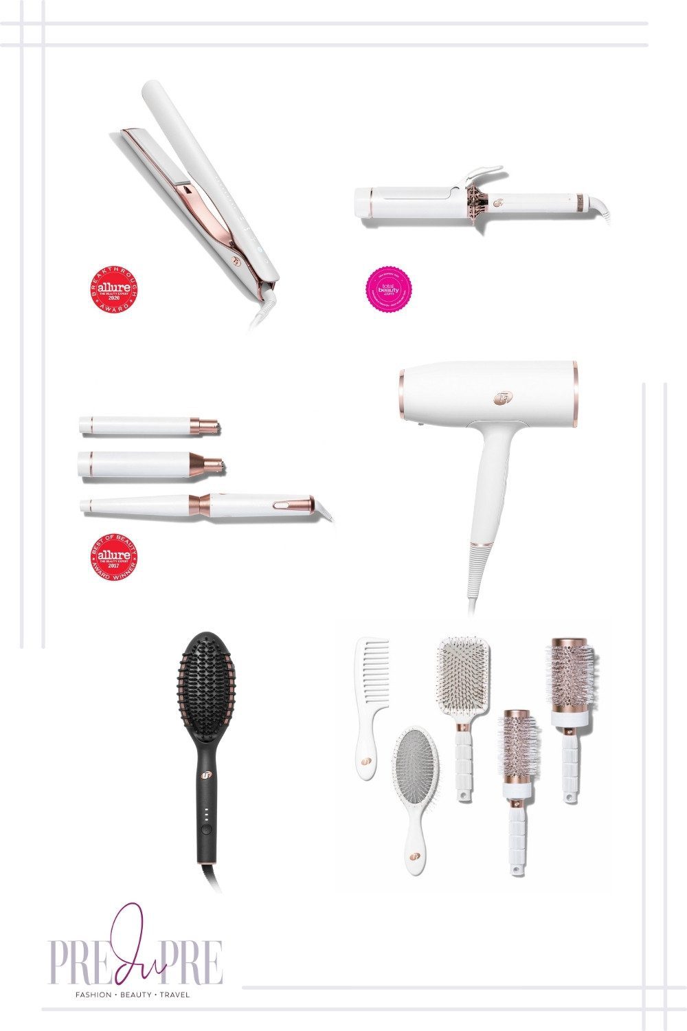 T3 hair tools:  curling iron, hair dryer, and flat iron