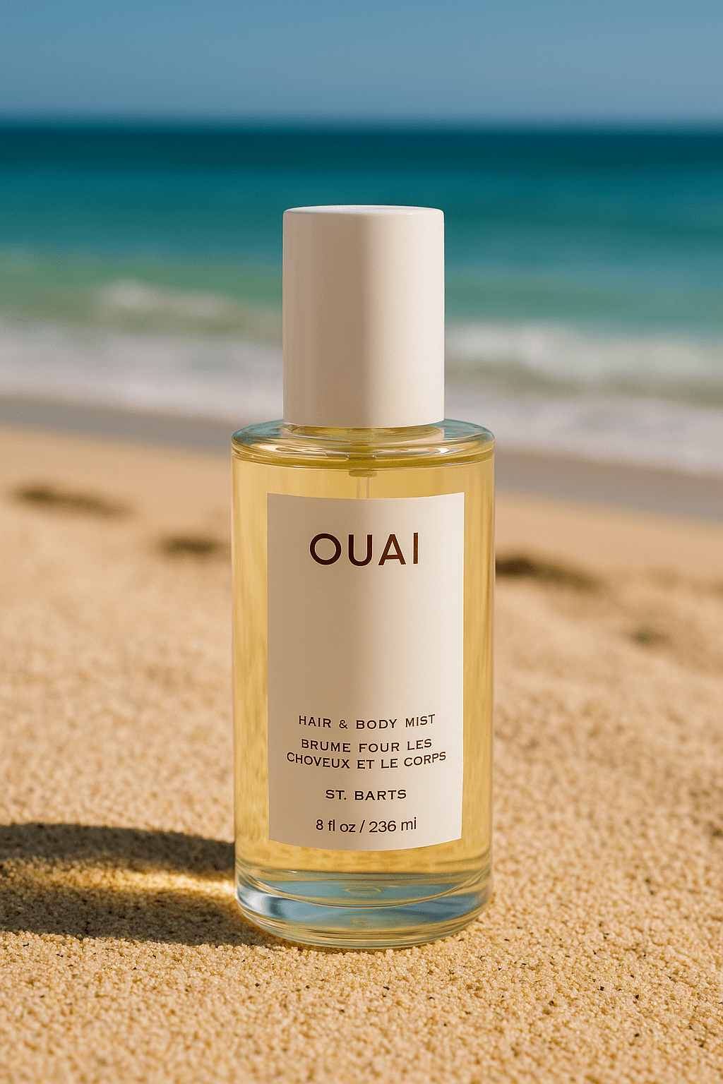 Ouai Hair and Body Mist St. Barts on beach setting