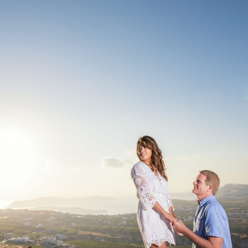 Couple enjoying their time in Santorini, Greece